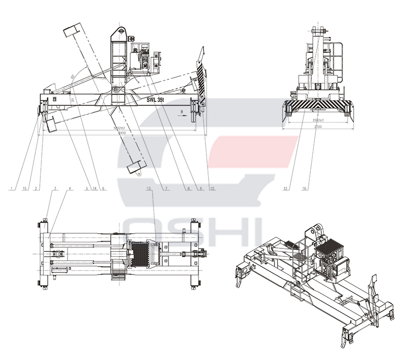 p-side tilting spreader